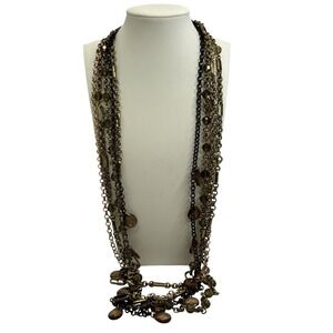 Nicole by Nicole Miller Multi Strand Mixed Metal Statement Necklace Gold Black